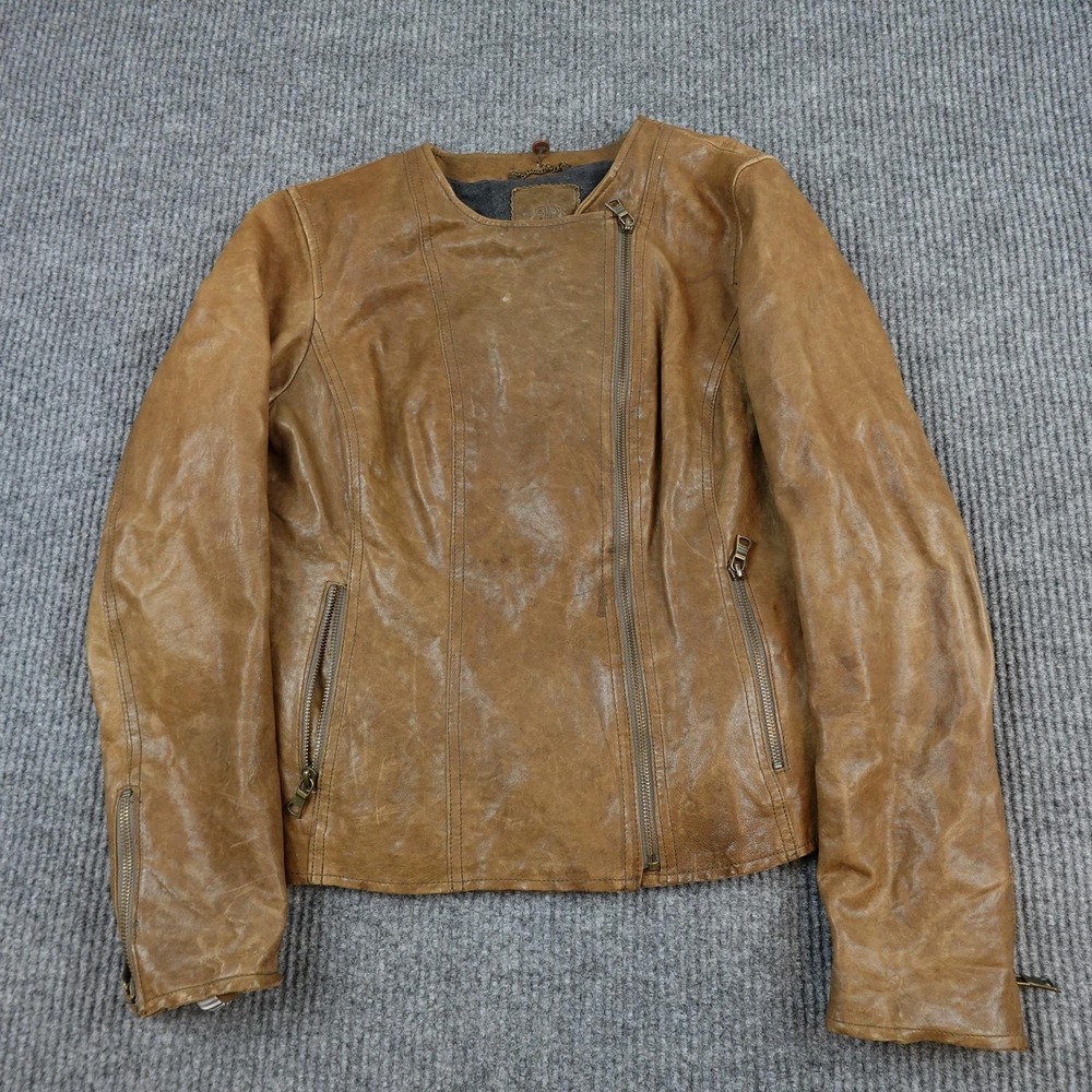 Vintage Banana Republic Leather Motorcycle Jacket Womens Medium Brown Soft